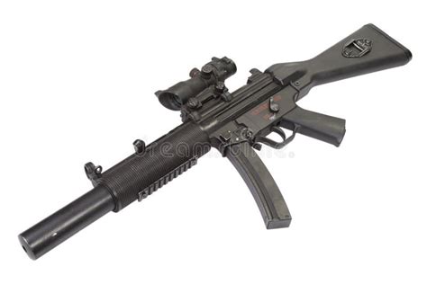 Submachine Gun MP5 with Silencer Stock Photo - Image of mp5k ...