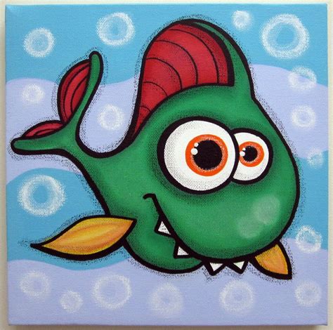 fUNNy FiSH no2 12x12 original acrylic painting on canvas