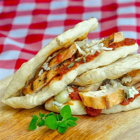 Grilled Chicken Parmesan Flatbread Sandwiches. A quick, tasty meal idea.