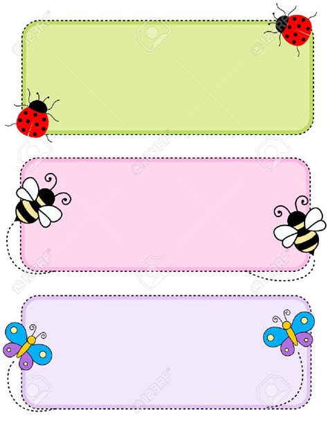 Colorful kids name tags /labels with cute animal faces on corners ...