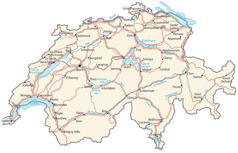 Map of Switzerland - Cities and Roads - GIS Geography