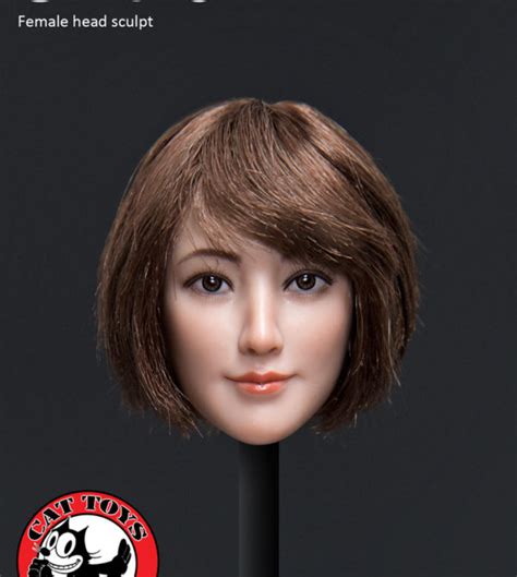 CAT-016A Cat Toys 1/6 Female Head Sculpts with Short Brown Hair ...