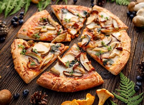 Mushroom Pizza, Pizza with Addition of Edible Forest Mushrooms Porcini ...