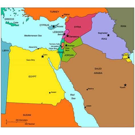 Israel and Middle East Regional PowerPoint Map, Countries, Names - MAPS ...