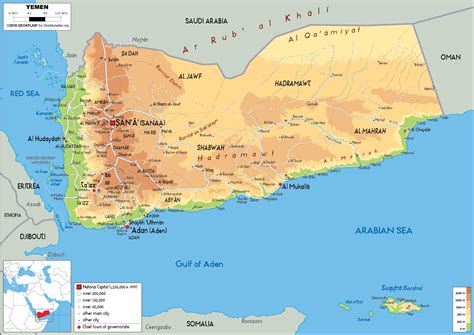 Yemen Map (Physical) - Worldometer