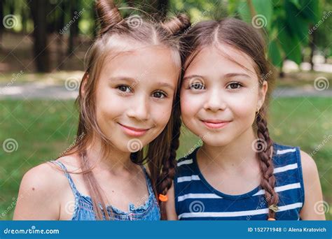 Portrait of Happy Kids in Sunny Day in Park Stock Photo - Image of ...