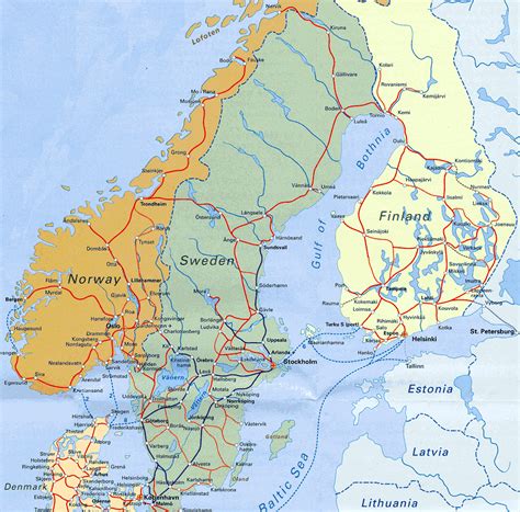 Detailed railways map of Scandinavia | Vidiani.com | Maps of all ...