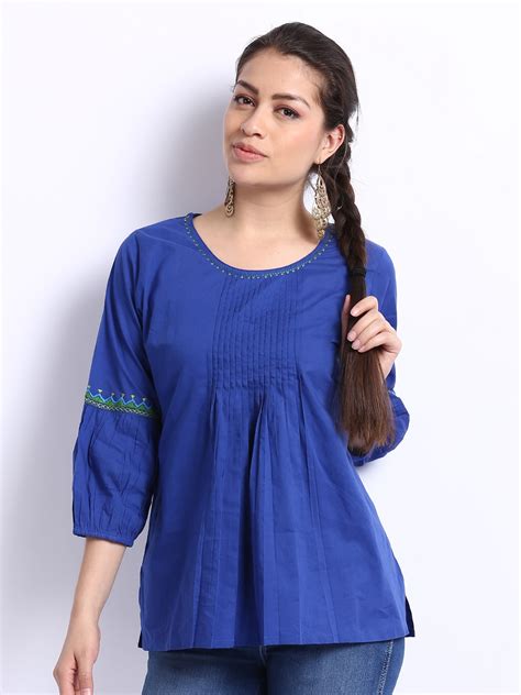 Buy Fabindia Women Blue Embroidered Kurti - Kurtis for Women 257394 ...