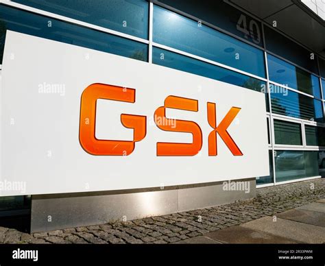 GSK logo of the global pharma company. New sign of the former ...