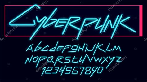 Vector neon cyber font and alphabet. luminescent cyberpunk 2077 font ...