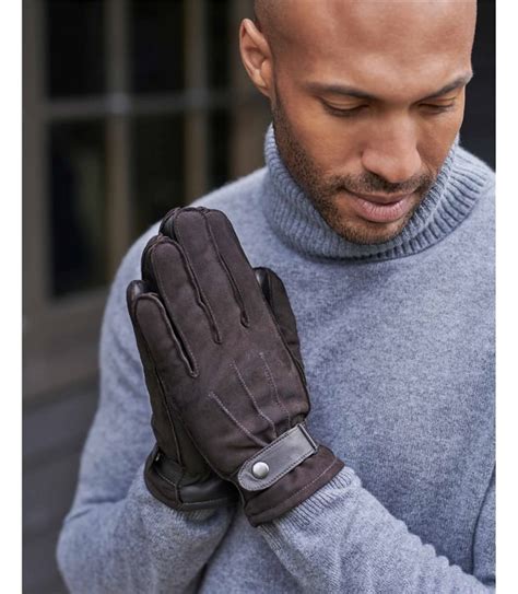 Brown | Mens Suede Glove with Leather Trims | WoolOvers US