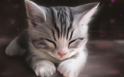 Wallpaper : drawing, animals, sleeping, artwork, nose, kittens ...