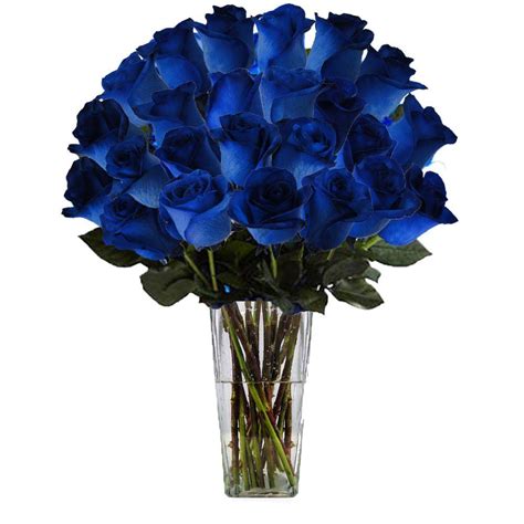 The Ultimate Bouquet Gorgeous Blue Rose Bouquet in Clear Vase (24 Stem ...