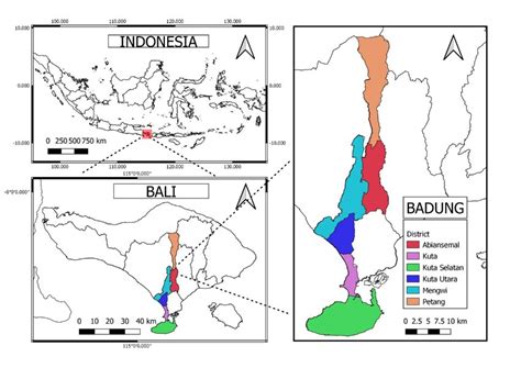 Map of the Badung Regency and its geographical position | Download ...