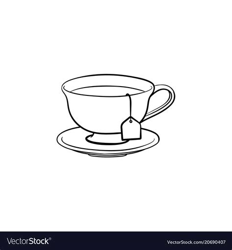 Cup with tea bag hand drawn sketch icon Royalty Free Vector