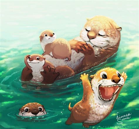 Otter's family trip by Linzu | Otter illustration, Cute cartoon ...