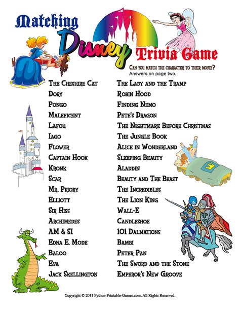 disney printable party games | Disney Trivia Match Game: Oscar Party ...