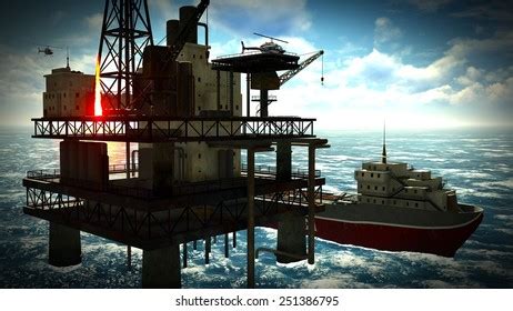 Oil Rig Platform Sunset Stock Illustration 251386795 | Shutterstock