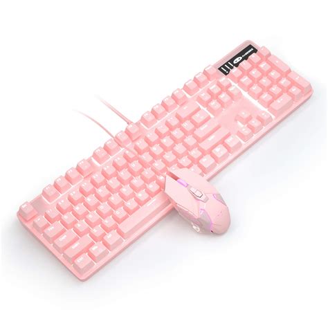 Buy Pink Mechanical Gaming Keyboard and Mouse Combo Blue Switch 104 ...