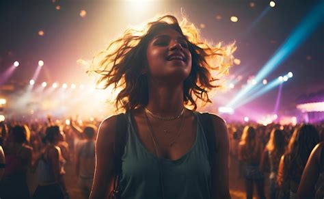 Premium AI Image | A dancing girl at a music festival a crowd of ...