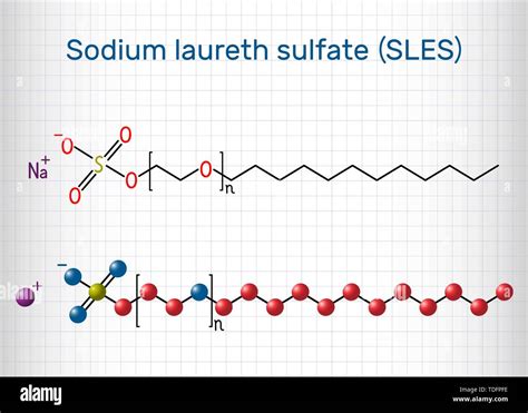 Sodium laureth sulfate SLES molecule. It is an anionic surfactant used ...