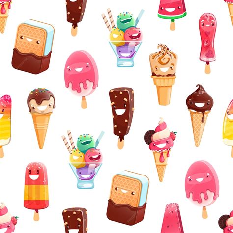 Premium Vector | Cartoon ice cream characters seamless pattern