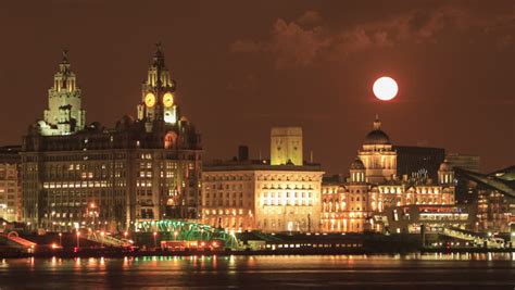 View Of Liverpool City With The Merseyside River At Night, Liverpool ...