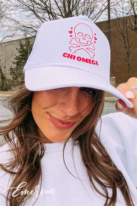 Chi Omega Skull and Crossbones Trucker Hat - Emerson Coast