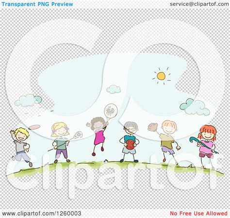 Clipart of Sketched Stick Kids with Sports Equipment - Royalty Free ...