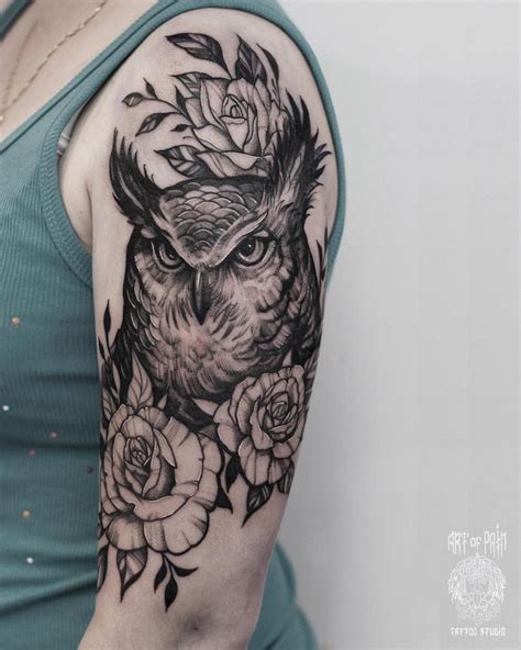 Owl 🦉 tattoo by @ostanina.li_tattoo | Oberarm tattoo, Eulen tattoo ...