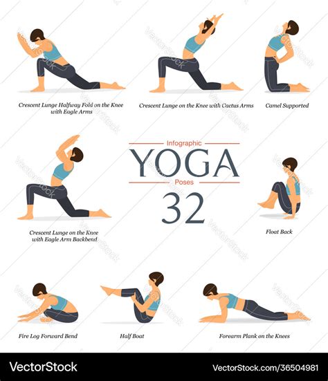 8 yoga poses or asana posture in flat design Vector Image