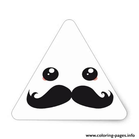 Kawaii With Cute Mustache Triangle Stickers Coloring page Printable