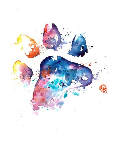 Printable Dog Paw print, pet loss and memorial, watercolour art ...