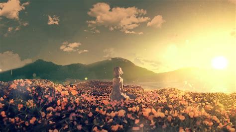 Anime Girl In Flower Field Live Wallpaper - MoeWalls