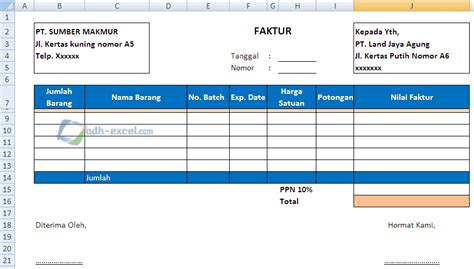 Fungsi dan Contoh Faktur Dalam Excel - ADH-EXCEL.COM Tutorial