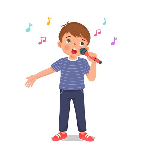 happy little boy singing a song with a microphone 8950723 Vector Art at ...