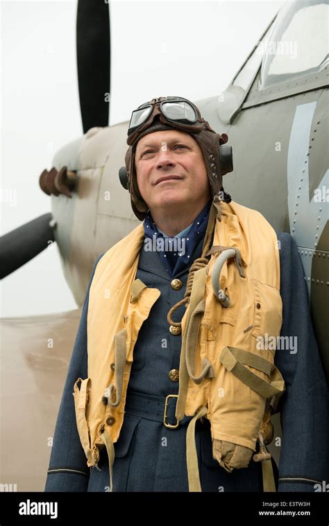 WW2 RAF pilot wearing his Mae West life jacket, stands at the ready ...