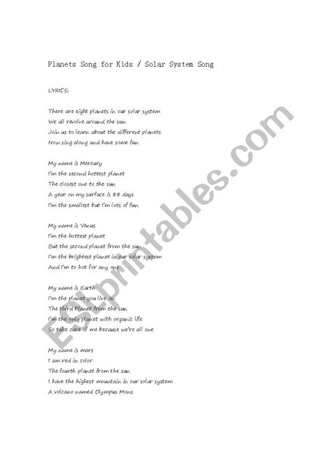 Planets Song for Kids - ESL worksheet by rosy_rose