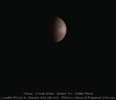 Venus, as it appeared on May 7, 2023 using an amateur, earth-based ...