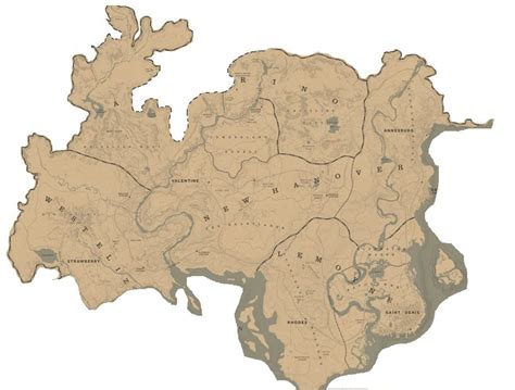 The new portion of the RDR2 Map (Featuring only the playable areas ...