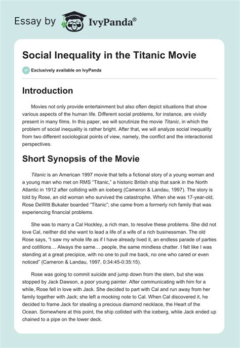 Social Inequality in the Titanic Movie - 1742 Words | Essay Example