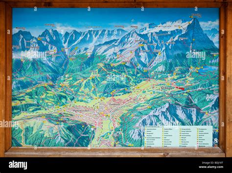 Tourist information map in the town of Grainau in the Bavarian Alps ...