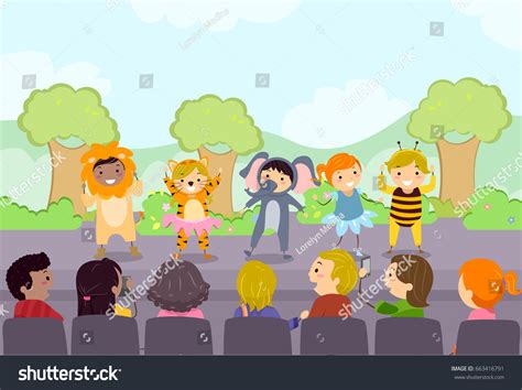 Illustration Stickman Kids Performing On Stage Stock Vector (Royalty ...