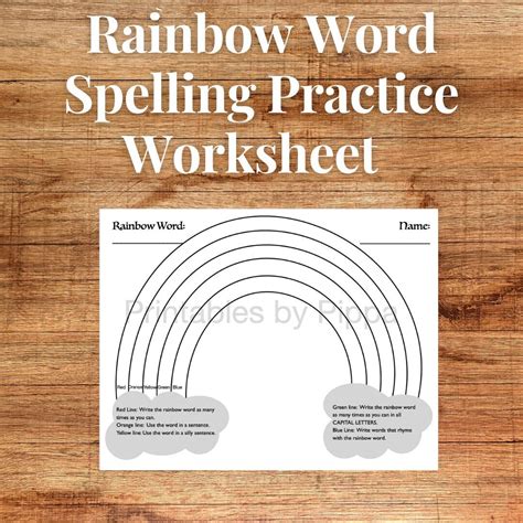 Rainbow Word Worksheet Spelling and Vocab Practice PDF - Etsy