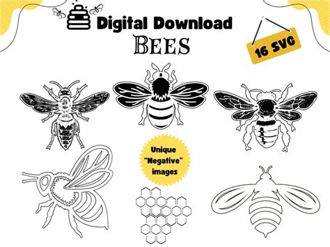 Bee Clipart Black and White, Bee SVG Silhouette Outline, Honey Bee, Bee ...