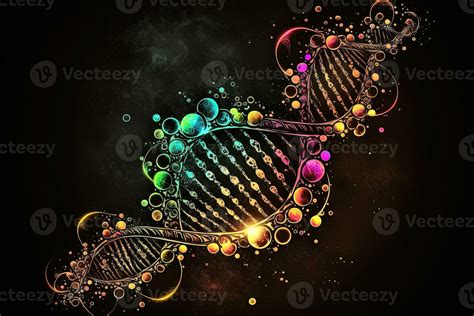 DNA Helix on Black Background. . double strand of yellow and blue ...