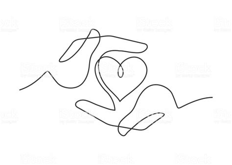 Continuous line drawing of heart between two human hands meaning care ...