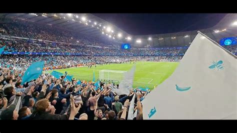 Man City fans singing Blue Moon after qualifying for the UEFA Champions ...