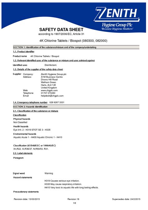 4K Chlorine Tablets / Biospot MSDS Download