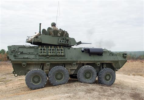 The 25mm autocannon of a LAV-25A2 armored vehicle from 3rd Brigade ...